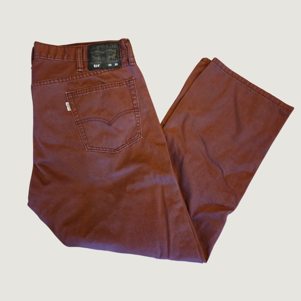 Levis 514 Straight Fit Jeans Maroon Burgundy Mens 40x30 Cotton Denim Pants